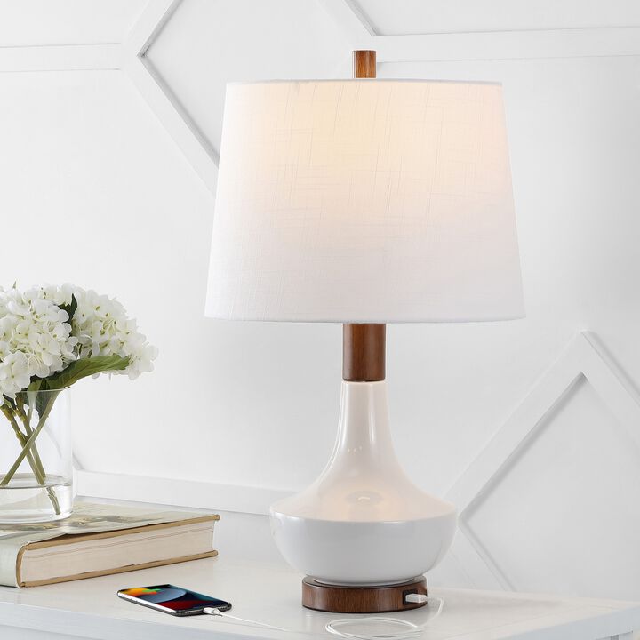 Finn Vintage Minimalist Iron/Ceramic LED Mini Table Lamp with USB Charging Port