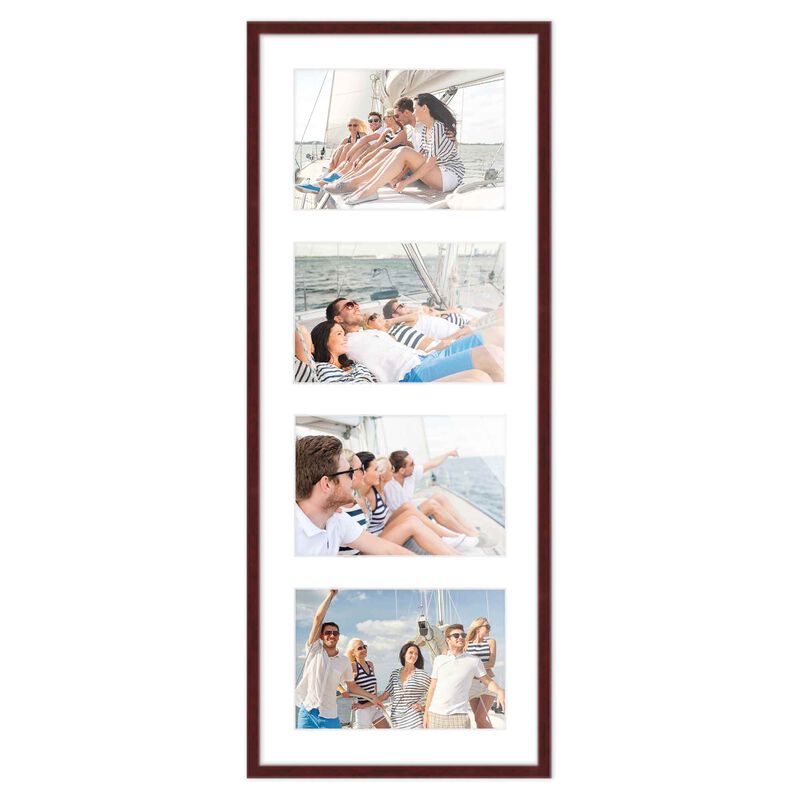 7.5x19 Wood Collage Frame with White Mat For 4 4x6 Pictures