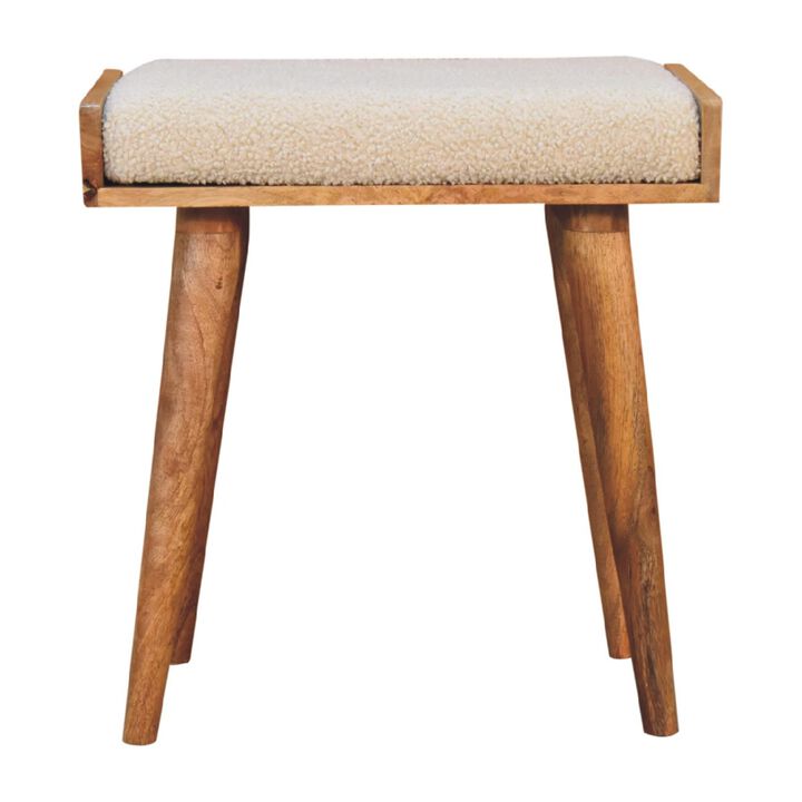 Boucle Cream  Solid Wood Tray Style Footstool