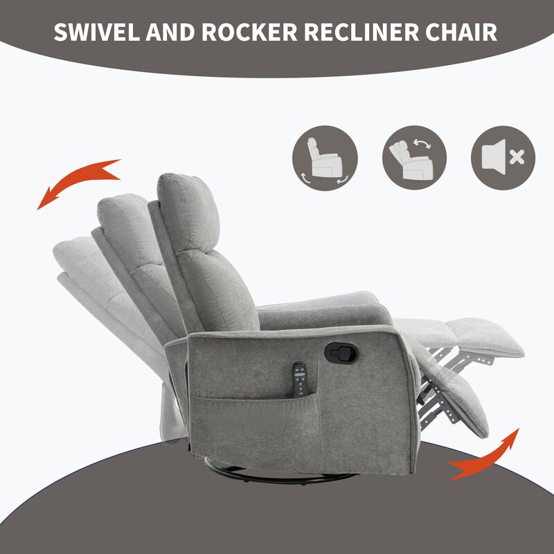 Manual Recliner Chair with Heat and Massage, Rocker and Swivel Chair in Fabric for Living Room image number 7