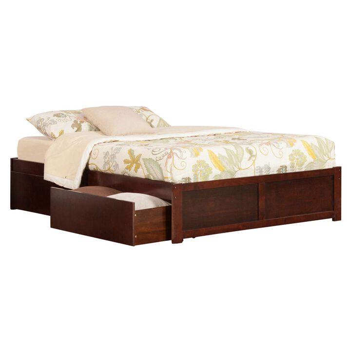Atlantic FurnitureAFI Concord Queen Platform Bed with Flat Panel Footboard and Urban Bed Drawers in Walnut