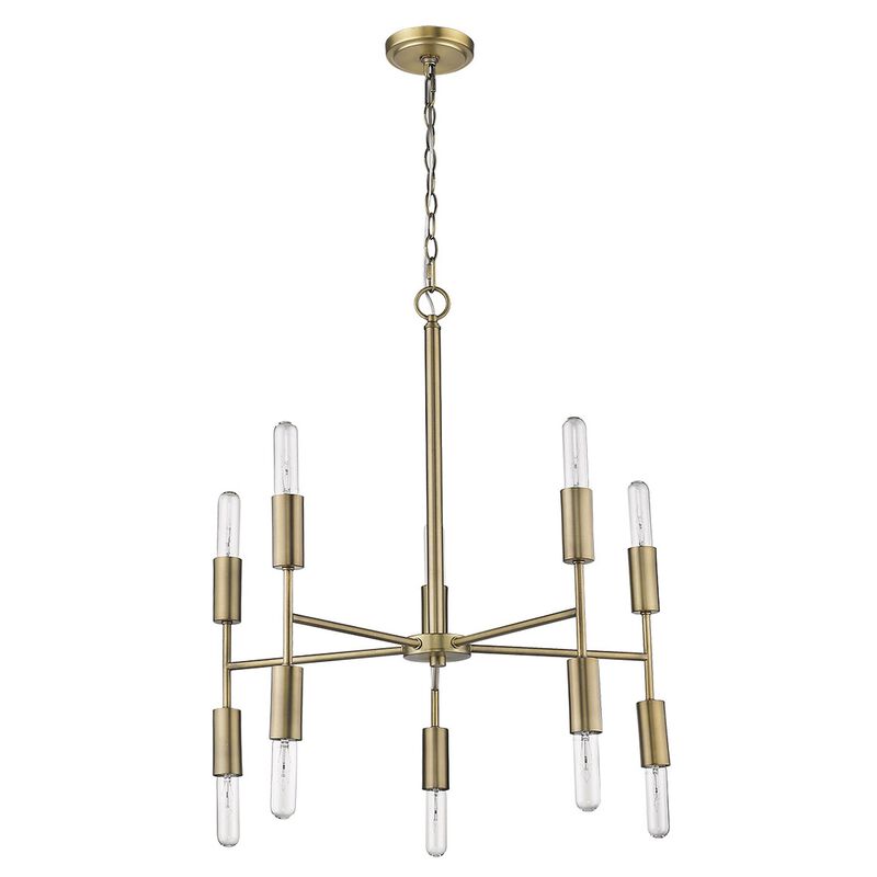 Hivvago Brass Candle Style Ten Light Metal Dimmable Chandelier