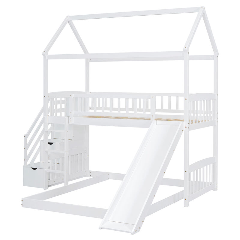 Whisen 77.4"x41.6" Twin Over Full Bunk Bed with Slide, Solid Wood Playhouse for Kids Bedroom image number 4