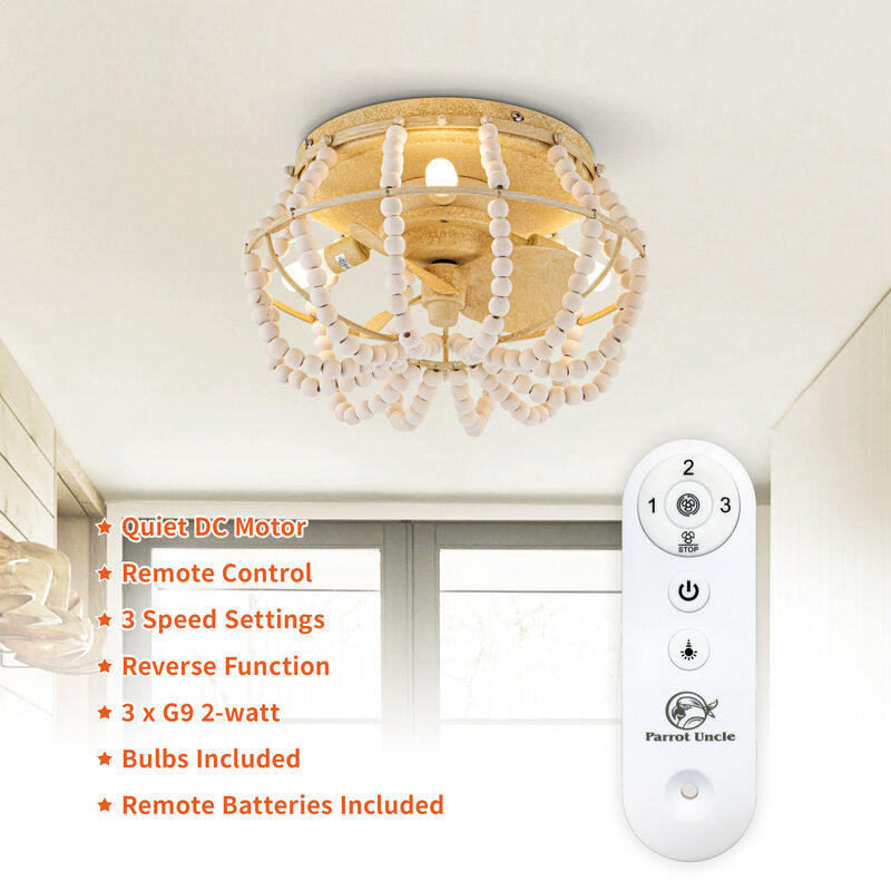 13" Bohemian 3-Light Flush Mount Ceiling Fan