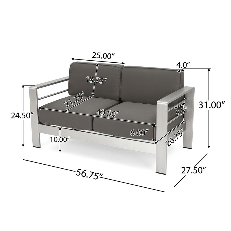 Christopher Knight Home Carly Outdoor Aluminum 4 Seater Chat Set with Fire Pit image number 2