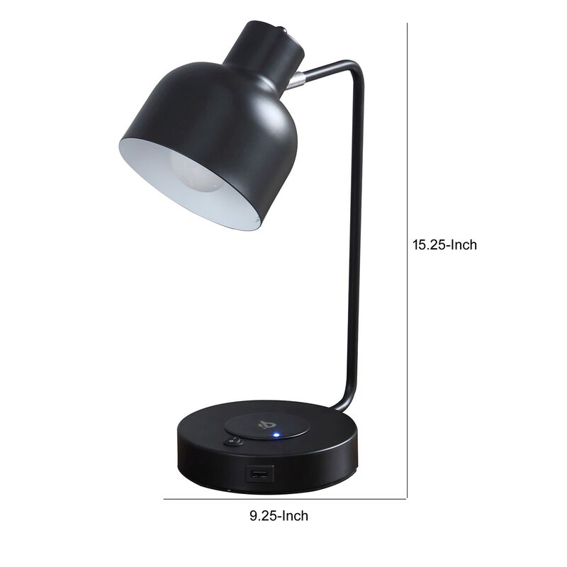 15 Inch Metal Table Lamp, Adjustable Shade, Wireless Charging, Black image number 5