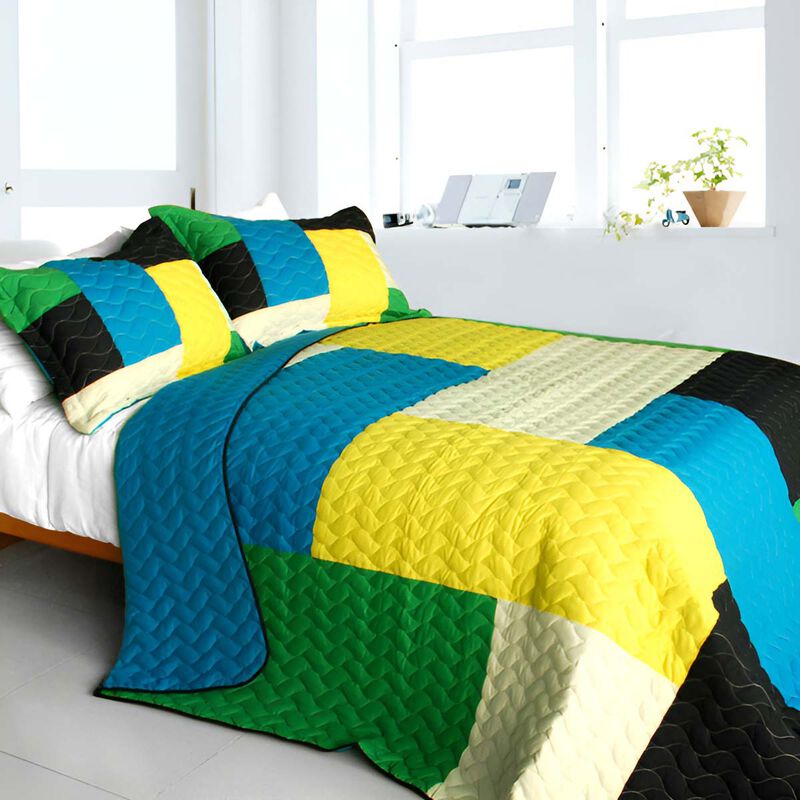 3 Piece Patchwork Quilted Quilt Set Queen Size Lightweight Home Bedding Set image number 0