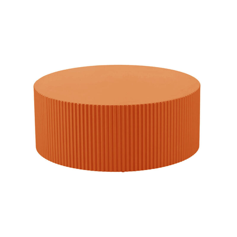 Stylish Round MDF Coffee Table with Handcraft Relief Design Bright Orange