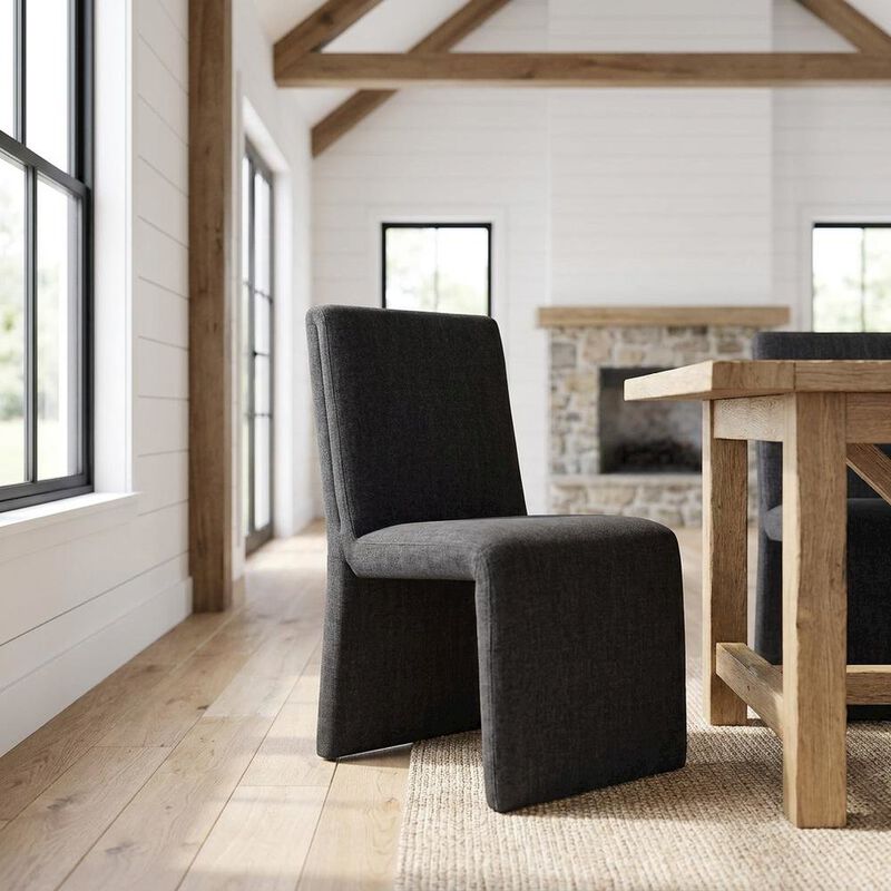 Wooden Upholstered Dining Side Chair with Cushioned Seat, Slate Blue image number 3