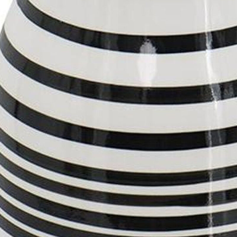 HomeRoots 18" Black And White Hand Painted Stripe Ceramic Table Vase image number 4