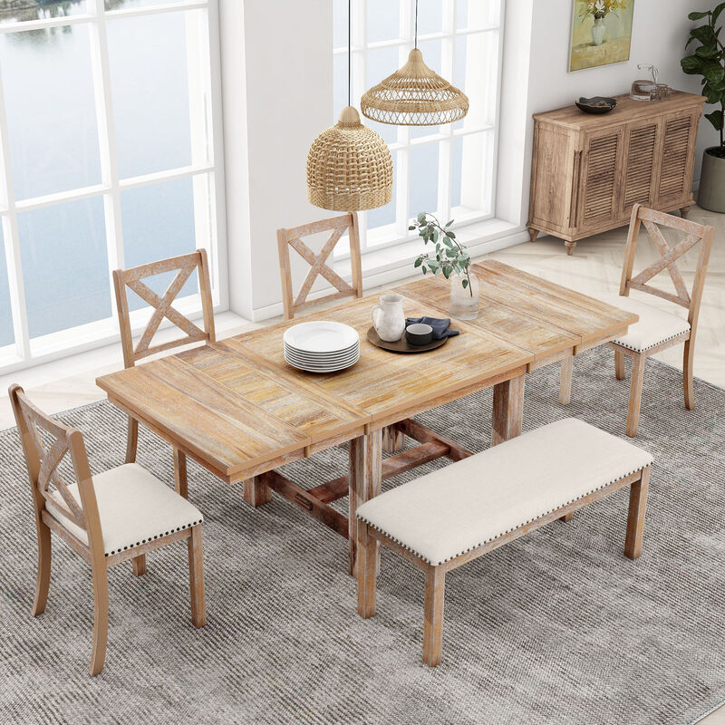 Merax Farmhouse 6-Piece Extendable Dining Table Set