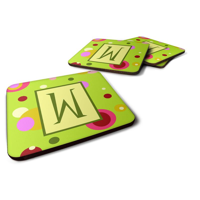 Caroline's Treasures CJ1010-WFC Monogram-Green Foam Coasters (Set of 4), Initial Letter W, 3.5 H x 3.5 W, Multicolor