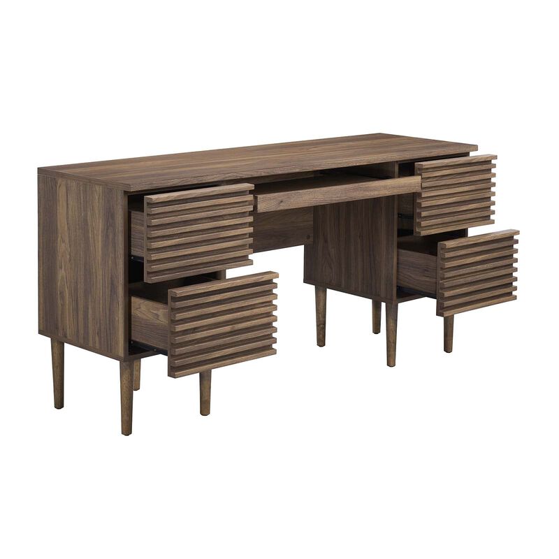 Modway Render Mid-Century Modern, Office Desk, Walnut image number 1