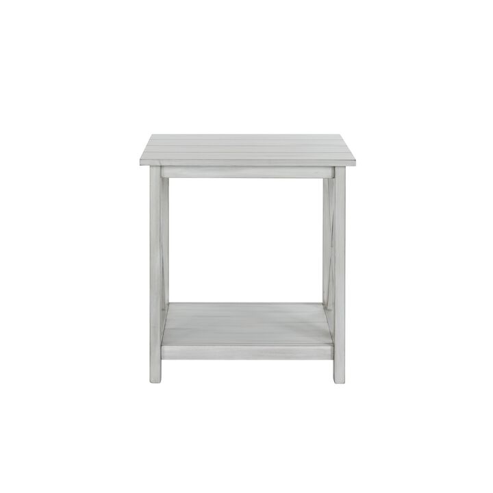 1 Open Shelf Wooden End Table with X Shaped Accents, White