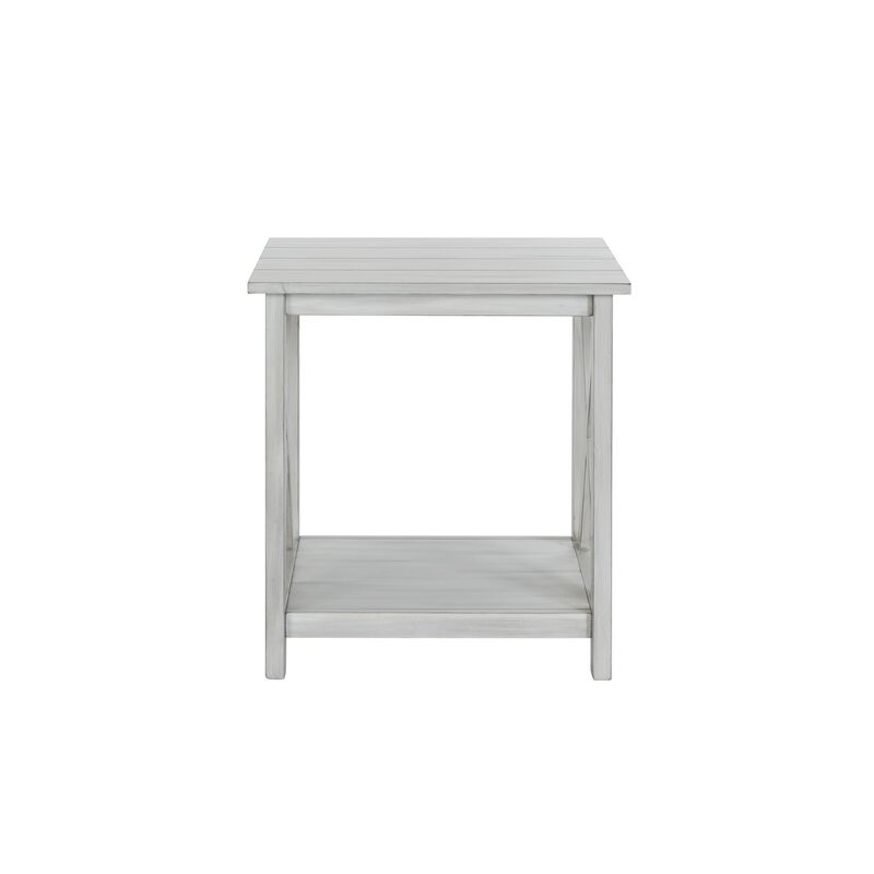 1 Open Shelf Wooden End Table with X Shaped Accents, White