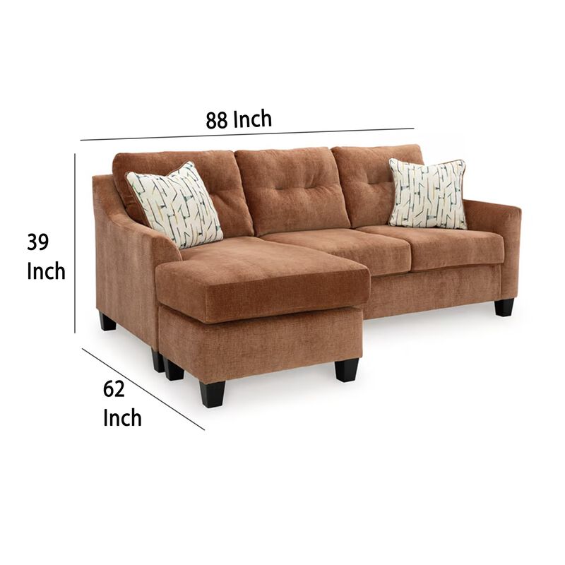 Emilia Sofa Chaise Sectional, 2 Pillows, Clay Brown Polyester 88 Inch - Benzara