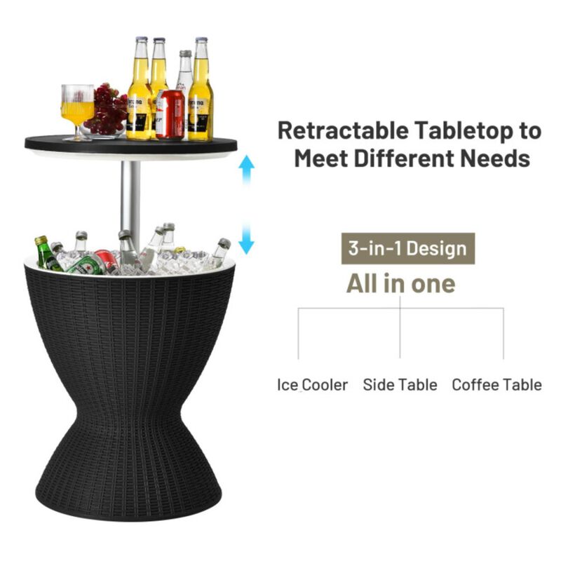 Gallon Patio Rattan Cooler Bar Table with Adjust Ice Bucket