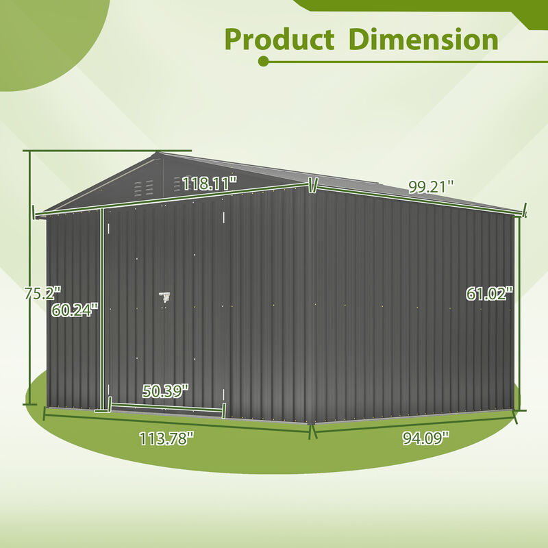 10X8 FT Outdoor Storage Shed, All Weather Metal Sheds with Lockable Doors image number 3