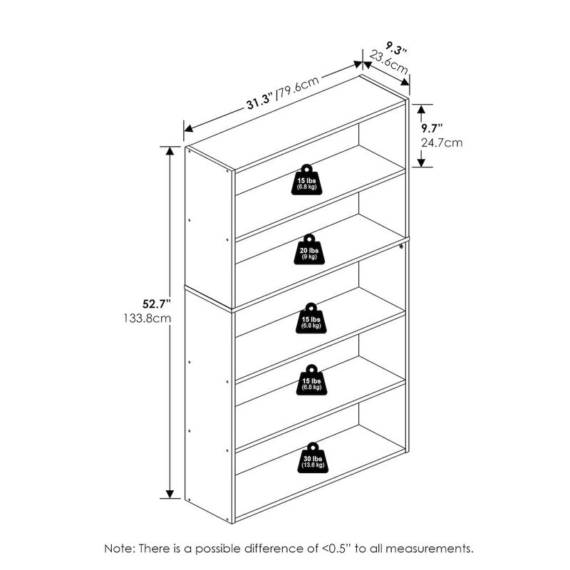 Pasir 5-Tier Open Shelf Bookcase, Bookshelf, 31.5 Inch Wide, Amber Pine