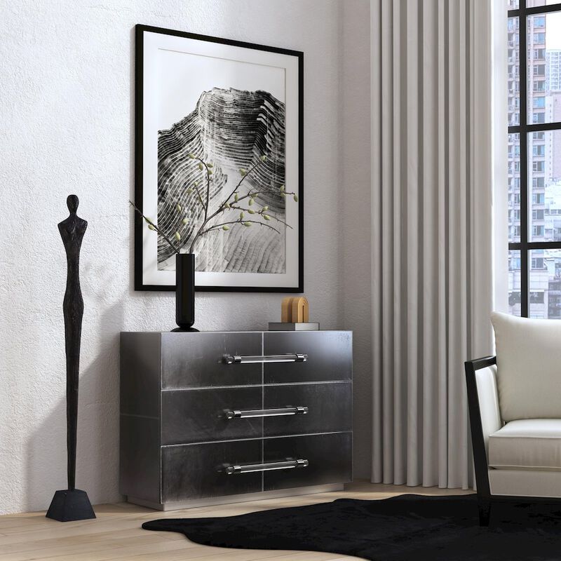 Butler Specialty Allman 48 in. W Wood and Leather 3 Drawer Accent Chest, Silver image number 2