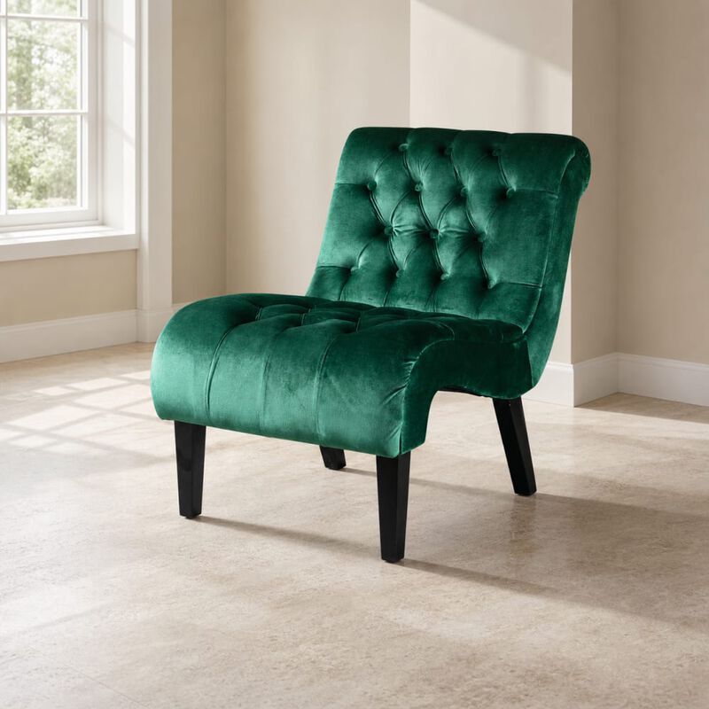 GOODSILO Armless Velvet Upholstered Accent Chair Leisure Chair with Wooden Legs for Living Room, Bedroom, Office, Small Spaces image number 3