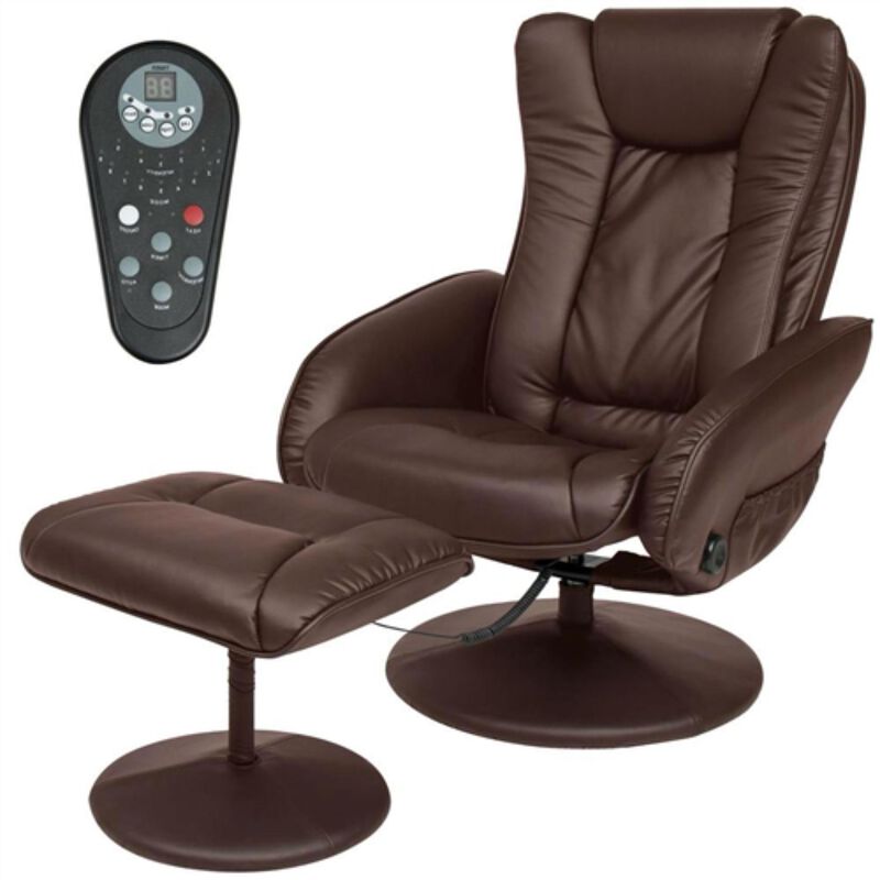 Hivvago Sturdy Brown Faux Leather Electric Massage Recliner Chair w/ Ottoman