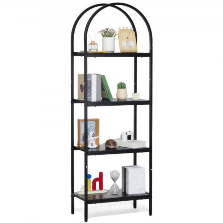 Freestanding Rustic Bookshelf with Metal Frame – 4-Tier Storage Rack for Home & Workspace
