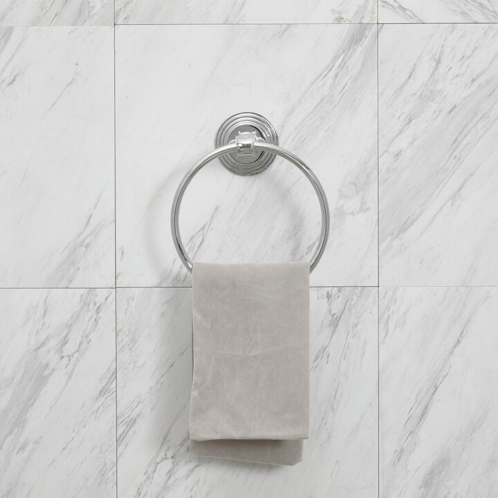 Teamson Home Bathroom Towel Holder Ring Wall Mount Silver
