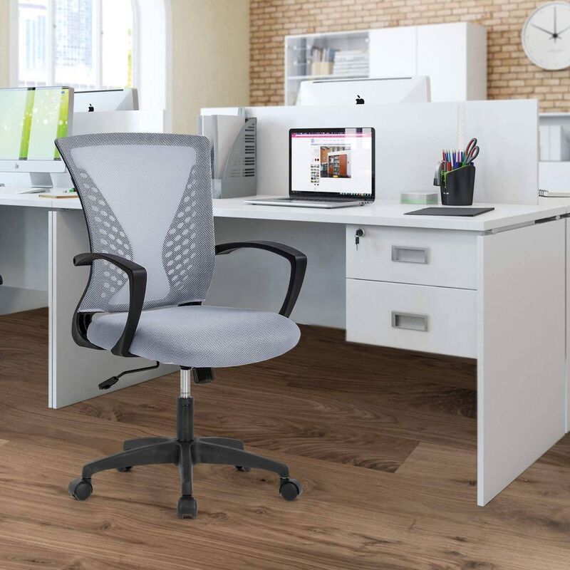 Hivvago Gray Modern Mid-Back Ergonomic Mesh Office Desk Chair with Armrest on Wheels