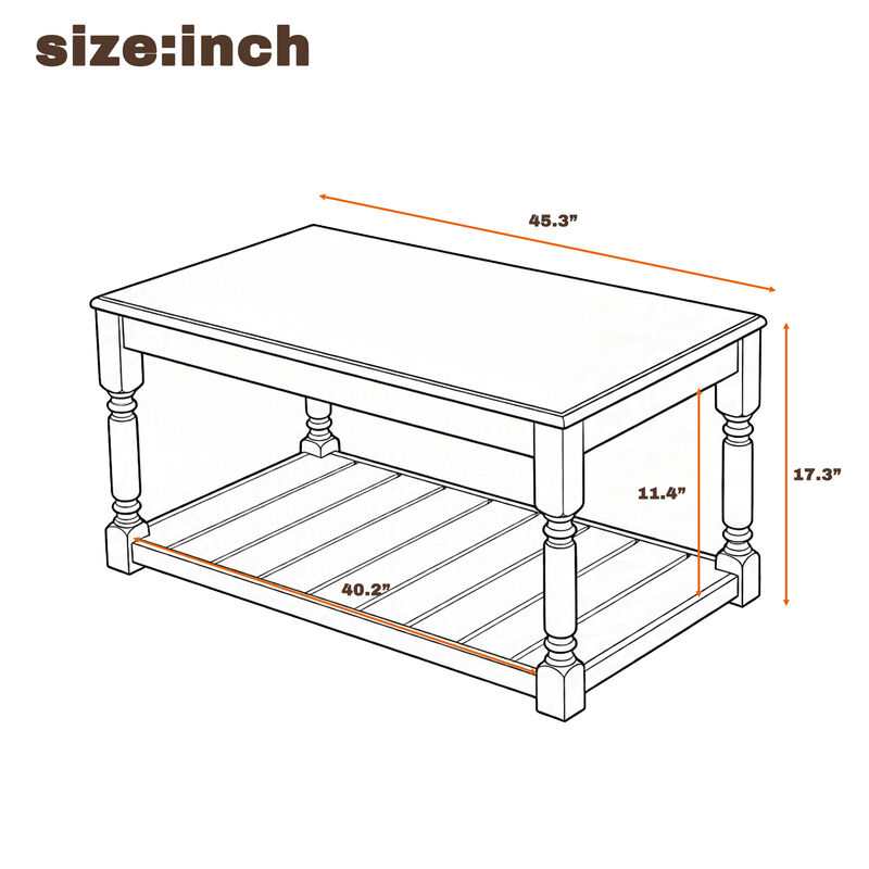 Merax Two-Tier Farmhouse Coffee Table with Spacious Top & Lower Shelf, Sturdy Wood Construction image number 3