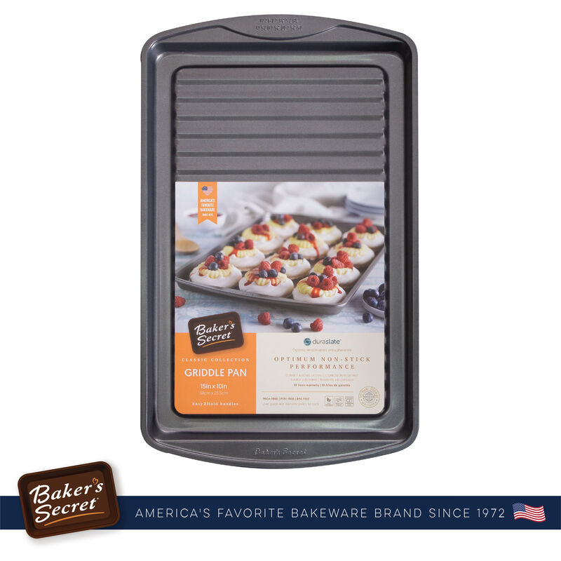 Baker's Secret 17.5" Grill Pan, Oven Tray, Thick Carbon Steel & Nonstick Coating, Dark Gray, Classic Line