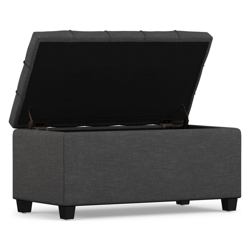 Sienna 33 inch Wide Transitional Rectangle Storage Ottoman Bench in Slate Grey Linen Look Fabric, Assembled image number 3