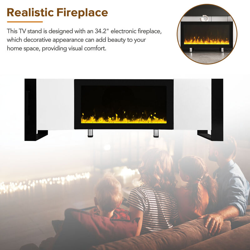 Merax Modern TV Stand with Non-heating Electric Fireplace