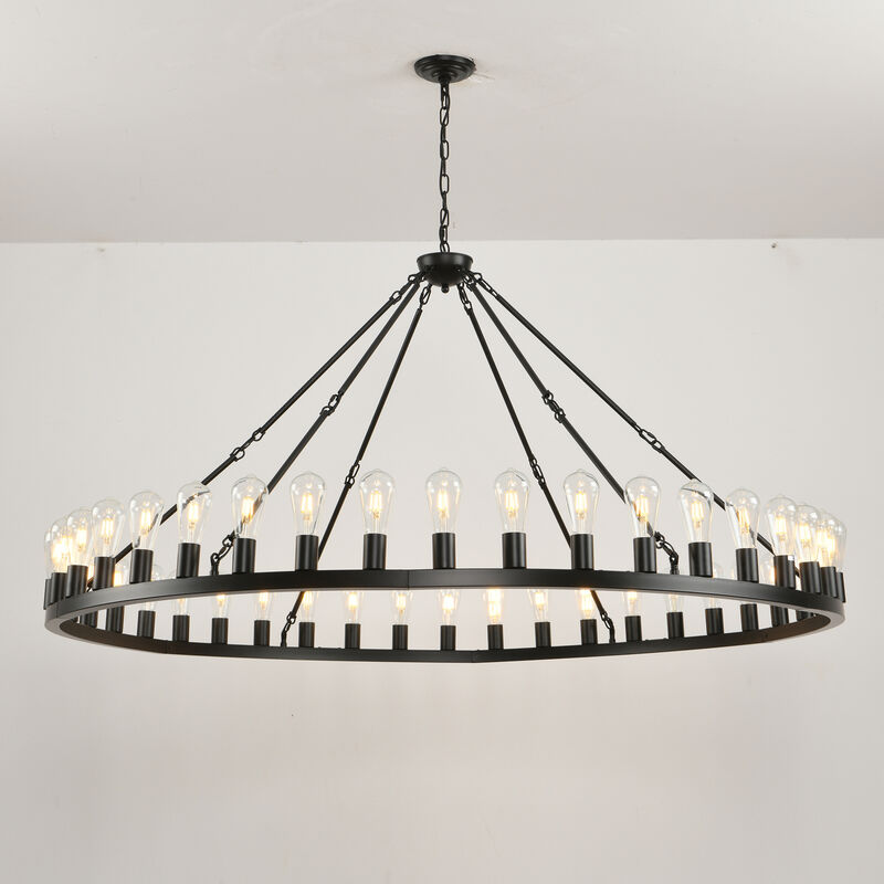 ELEMENT ACE Large Wagon Wheel Hanging Chandelier with 360&deg; Light Coverage Adjustable Height for Dining Room Kitchen Island Entryway Foyer Living Room Decor image number 8