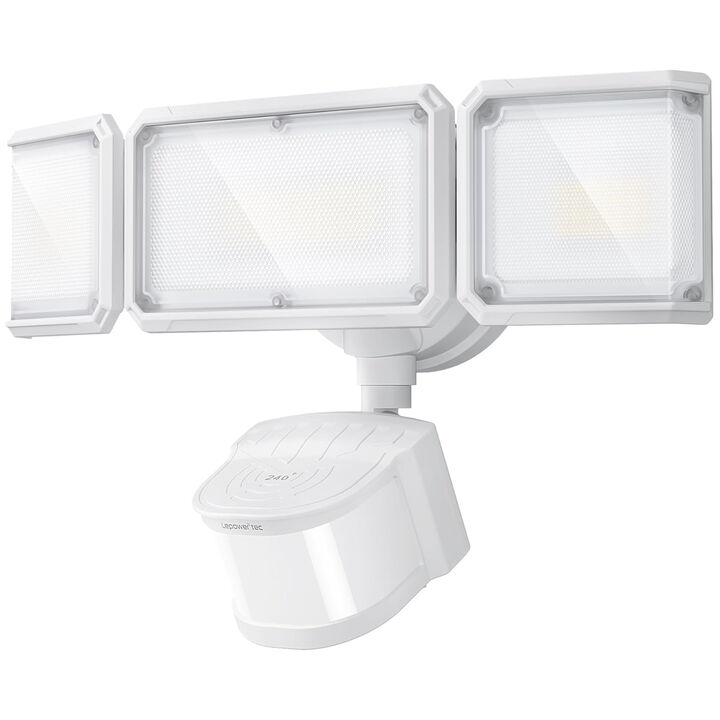 LEPOWER-TEC Zero Blind Spots Outdoor Security Light, 7000LM Flood Light with 240&deg; & 100ft Dual PIR Motion Sensor, IP65 Adjustable Brightness Lights