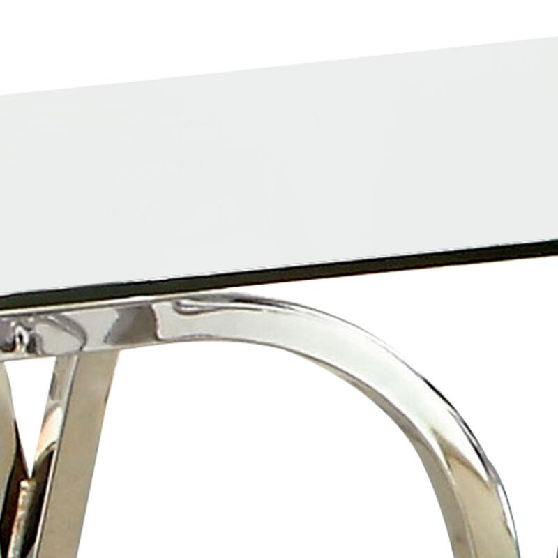 Modern End Table with Glass Top and Curved Chrome Legs, Silver and Clear-Benzara image number 4