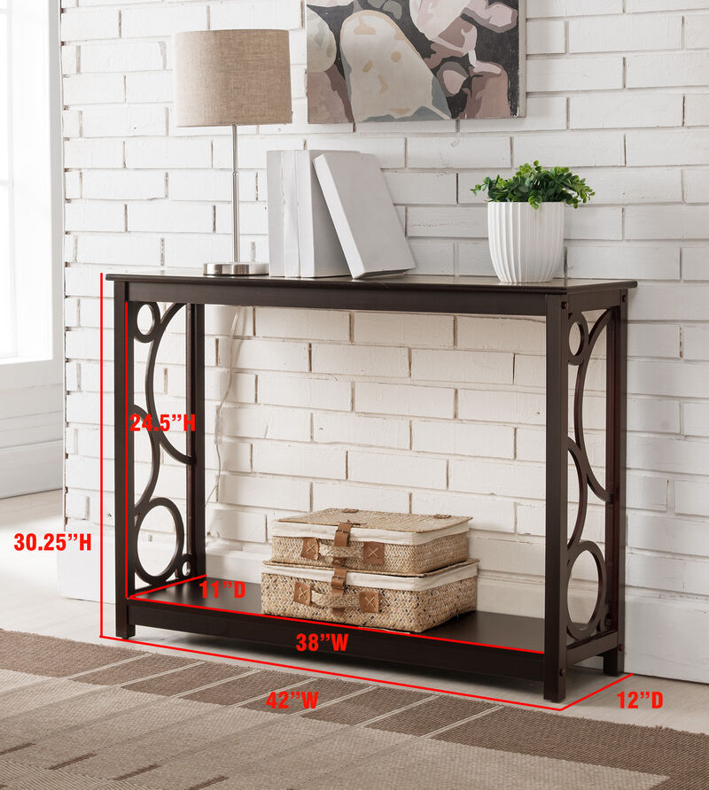 Kings Brand Furniture Stodart Wood Entryway Sofa Console Table with Storage Shelf for Hallway, Foyer, Living Room, Dark Cherry