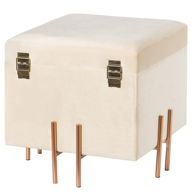 Square Velvet Storage Ottoman with Rose Gold Legs, Pink