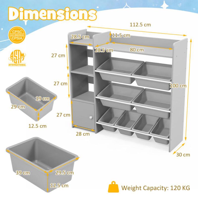 Hivvago 4-Tier Kids Bookshelf and Toy Storage Rack with 8 Toy Organizer Bins