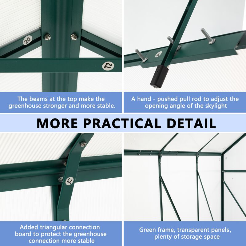 6X10FT Polycarbonate Greenhouse Raised Base and Anchor Aluminum Heavy Duty Walk-in Greenhouses image number 5
