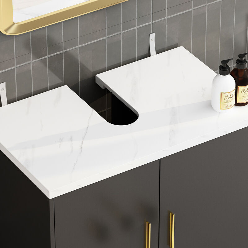 31.6 in. W x 19 in. D x 31.3 in. H in Black Ready to Assemble Free Standing Bathroom Cabinet with Basin without Mirror