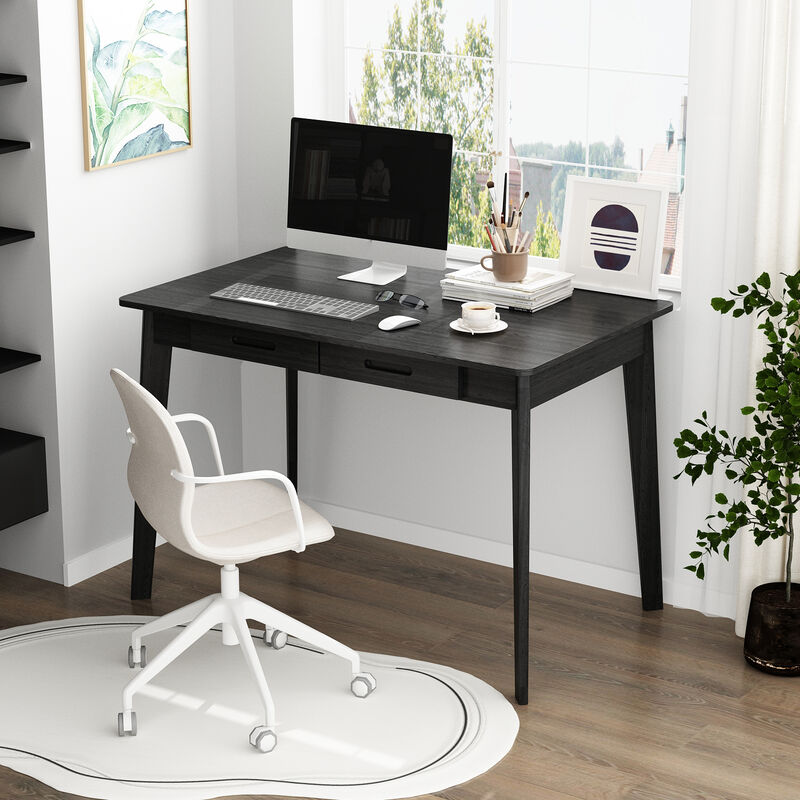 21.7 in. H Retangular Black walnut Wood 2 Drawer Computer &Gaming Desk