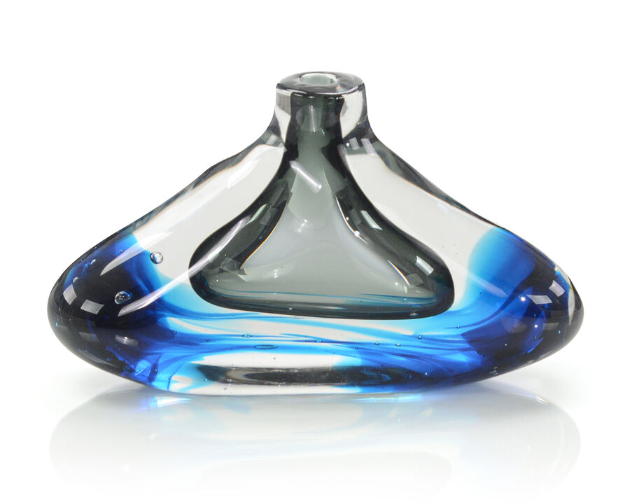 Handblown Sky Blue and Grey Glass Vase II
