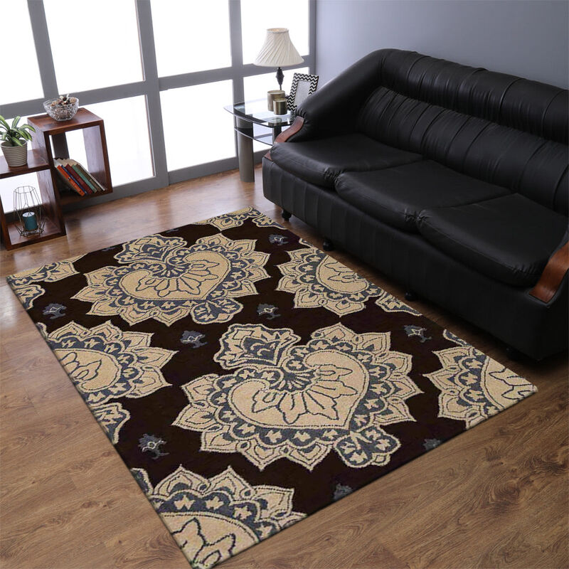 RUGSOTIC CARPETS HAND TUFTED WOOL ECO-FRIENDLY AREA RUGS  - 5'x8', Rectangle Shape, Cream & Brown, Floral Modern Design, High Pile Thick Handmade Area Rugs for Living Room, Bed Room (K00507)