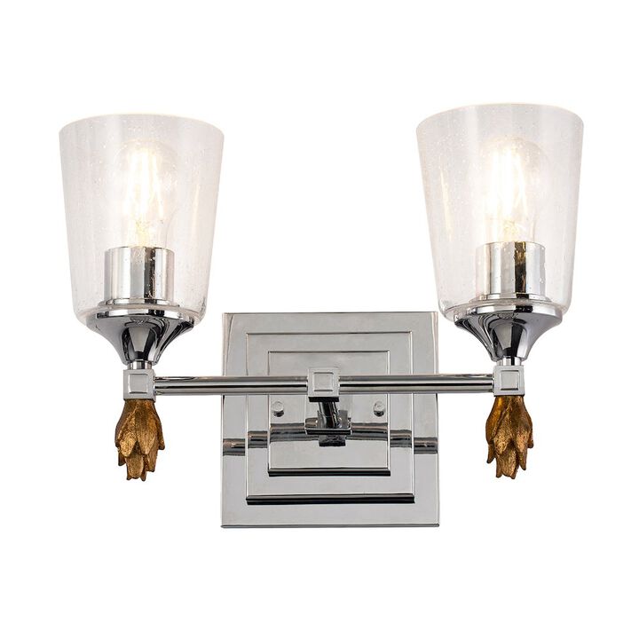 Lucas McKearn Vetiver 2 Light Vanity Light in Polished Chrome with Gold Accent