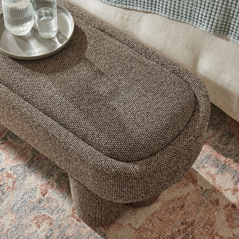 Modway Mossi 52-Inch Modern Oval Boucle Fabric Bench in Marble &ndash; Upholstered Accent Bench with Cylindrical Clover-Leg Base for Bedroom, Entryway, or Living Room image number 4