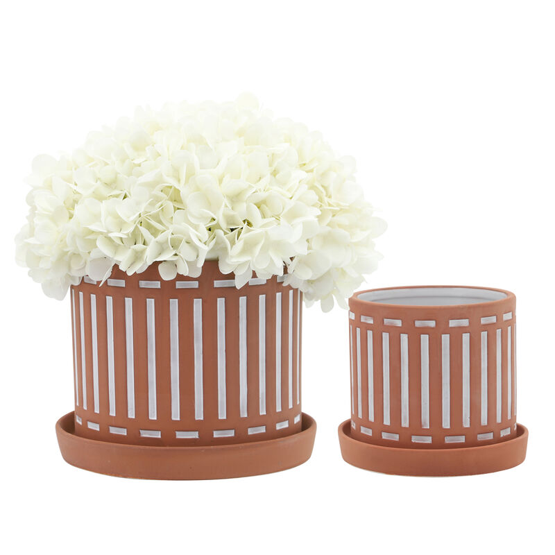 Terracotta Planters with Saucer, Orange Set