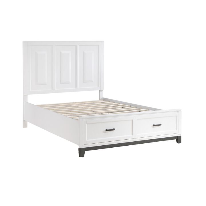Thiem Queen Size Platform Bed with 2 Storage Drawers, White Wood Finish - Benzara