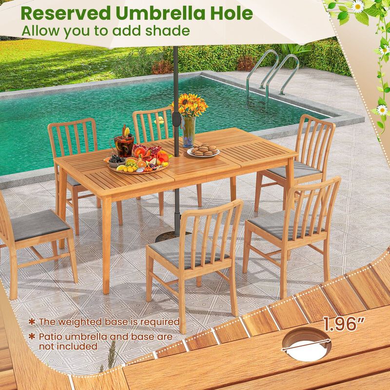 6-Person Outdoor Acacia Wood Rectangular Dining Table with Umbrella Hole image number 5