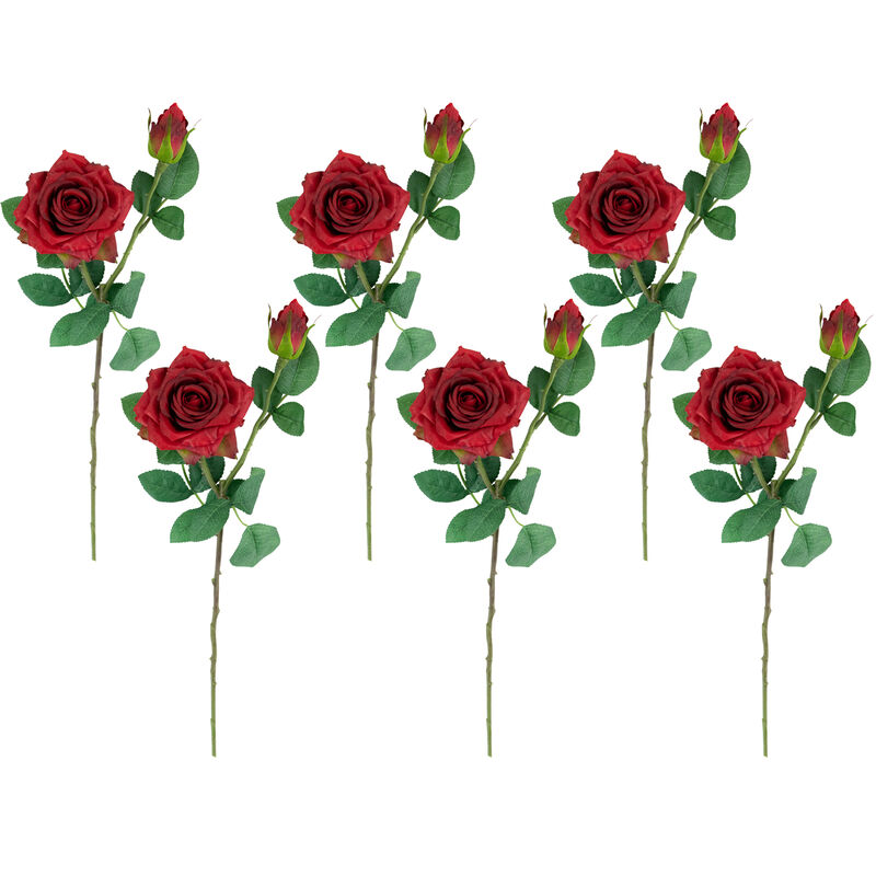 Set of 6 Real Touch Red Artificial Rose Stems  19" image number 0